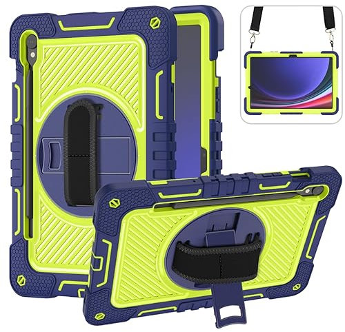 ERDARARIPRO Funda para tablet Samsung Galaxy Tab S9 FE/S9 de 11 pulgadas, bonita funda de dibujos animados resistente a los golpes con soporte giratorio de 360°, correa de mano y soporte para