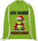 Rucksack bedruckt mit Spruch, Grinch Ich hasse Menschen, Hipster, Sportbeutel, Turnbeutel, Sprüche Jute Beutel, Zuziehbeutel mit Kordeln (Grün)
