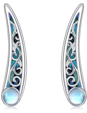 CUPENDA Mondstein Ear Climbers Ohrkletterer Sterling Silber Filigran Ohrklemme Böhmen Crawler Ohrringe Schmuck Valentinstag Geschenke für Frauen