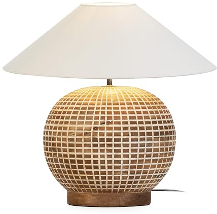 LAMPARA SOBREMESA 24X24X35 MADERA NATURAL/BLANCO LAVADO