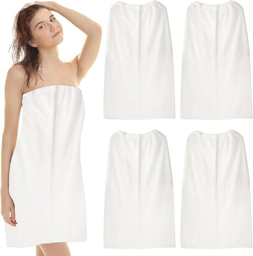 TESIN 4 Stück Damen Bademantel Saunahandtuch Frauen Badetuch Badeponcho mit verstellbar Verschluss elastischem Spa Strand Schwimmen Weich Saugfähig Handtuch Saunahandtuch