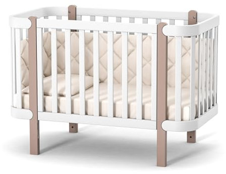Veres Monaco Babybett aus Buche - Massivholz (120x60 cm) - Premium Luxus Kollektion (Weiß Cappuccino)