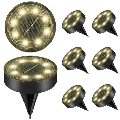 Carehabi Solar Bodenleuchten Aussen 8 Stück (Warmes Weiß), 8 LED Gartenbeleuchtung Solar IP68, Wasserdicht Boden Solarleuchten, Solarlampen für Garten Außen Rasen Gehweg Patio Auffahrt