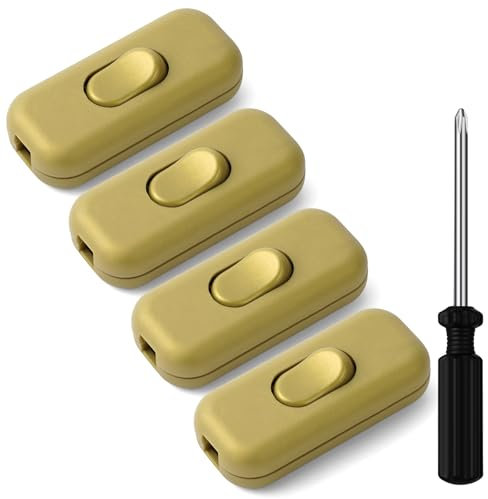 AXFEE 4 Pezzi Oro Interruttore Torpedo, Interruttore Bipolare 6A 250 V Interruttore in Linea Bipolare, Interruttore a Cavo, per Linea Piccoli Elettrodomestici, Lampade Scrivania, Lampade Comodino