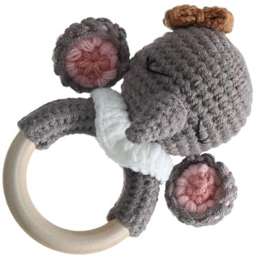 Yianyal Hölzerne Häkelbaby Rassle, Baby Rassel Spielzeug | Häkeln tierische handgefertigte Rassel | Pädagogische beruhigende Teether -Spielzeug, Babyparty -ausgestopfte Tiere für Mädchen Kinder