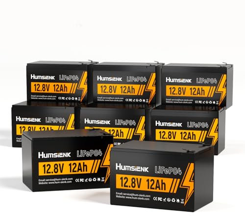 HumsiENK Lot de 16 batteries LiFePO4 12 V 12 Ah au lithium 12 A intégrées, batterie au lithium portable, 15 000 cycles profonds, durée de vie de 10 ans pour l'éclairage