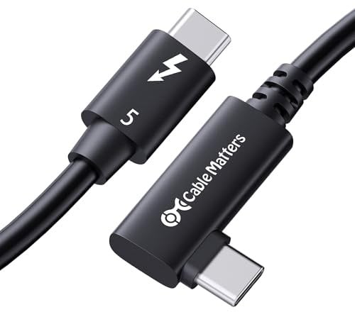 Cable Matters [Certifié Intel Câble Thunderbolt 5 à angle droit 80G avec augmentation de la bande passante jusqu'à 120G et charge de 240 W - 0,8 m, compatible avec Thunderbolt 4, USB4 et USB C, noir