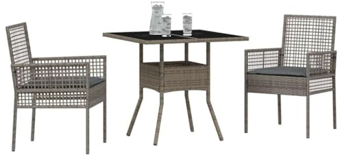 vidaXL Garten Essgruppe 3 pcs Grau Poly-Rattan, Garten und Terrasse, modernes Outdoor-Esszimmer, wetterfeste Möbel, zeitgemäßes Tisch- und Stuhlset
