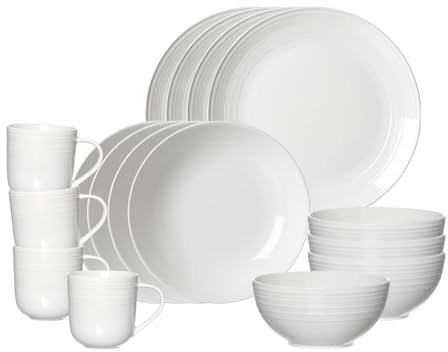Ritzenhoff & Breker Levi Kombiservice 16-teilig, Teller Schalen und Becher für 4 Personen, Skandinavisches Design mit feinem Rillenrelief, Mix & Match Geschirr, Porzellan, Weiß