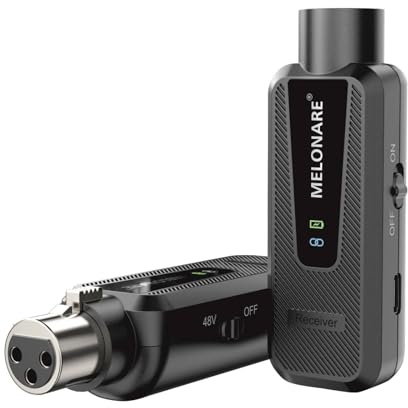 MELONARE Plug on UHF 900 MHz XLR Wireless Microphone Adapter MX-1 | Wireless XLR transmitter &receiver, 164ft Range, 48 V phantom power, microphone, mixer, PA system