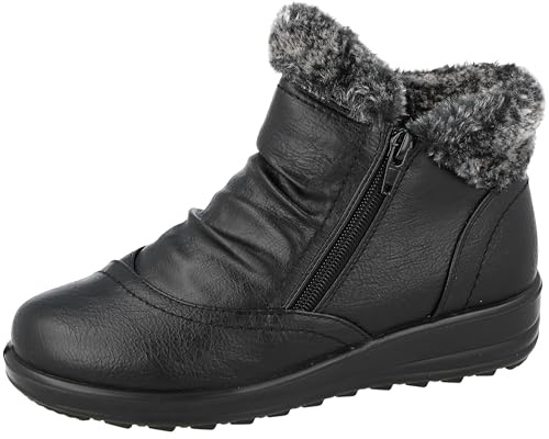 Cushion Walk Winter Warm Lined Ankle Boots Womens Padded UK 4-8 (Marlie Zip, 6, UK Footwear Size System, Adult, Women, Numeric, Medium, 6)