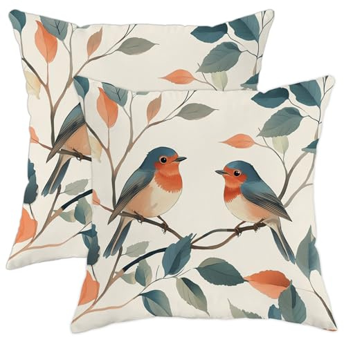 Kissenbezug Autumn Rotkehlchen Vogel Spaß Herbstlaub Zweig Kuschelig Kissenhülle Weich Kissenschoner Für Sofakissen Kord Kissen Couch 2Er-Set