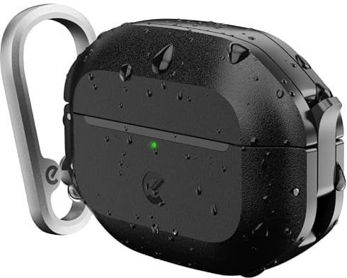 KeyBudz Wasserdichte AirPods Pro 3 Hülle mit Schloss, ultra-robust, Schwarz | IP68 wasserdicht, staubdicht, stoßfest, robuster Schutz, sturzsichere Abdeckung, Karabiner für iPod Pro 3. Generation