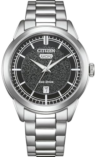 Citizen Eco-Drive Herrenuhr Edelstahl, Schwarz, 40.5 mm, AW0151-85EC | Analog Quartz, Kristallglas, 10 bar Wasserdicht, 240 Tage Gangreserve, Edelstahlband