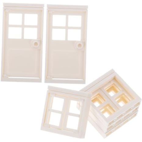 Set Porta e Finestra Miniatura in Plastica Beige per Casa | Scenari DIY e Miniature, Dettagli Realistici, Facile da Pulire, per Bambini