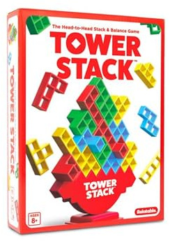 Tower Stack von Relatable – Das aufregende Balancier- und Stapelspiel für Kinder & Erwachsene, Familienspiel mit 44 Karten, 32 Blöcken, Turm, Standfuß & Anleitung