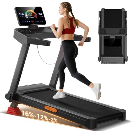 UMAY Cinta de Correr Plegable con Inclinación 16%, 14 KM/H, 3.5HP | Cinta de Andar con Frecuencia Cardíaca, Caminadora Electrica para Casa con Pantalla LED,180kg