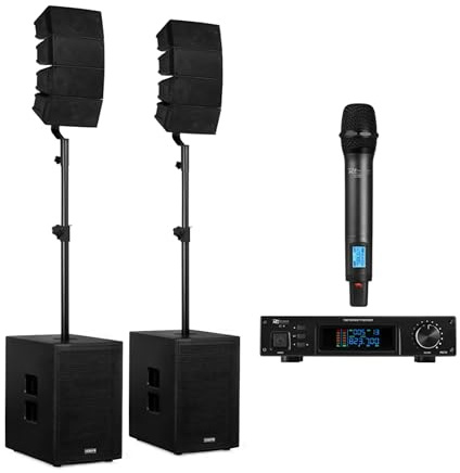 Vonyx VX922 - Pack PA Line Array 2.2 de 1600W con 2 subwoofers Activos 12 | Bluetooth 5.0, DSP incorporado, incluye micrófono inalámbrico UHF PD210 y cable XLR de 0,5m, para DJs y eventos en directo