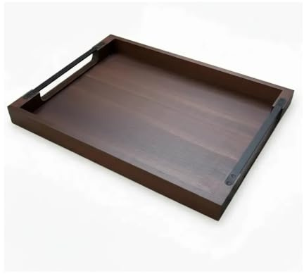 Serviertablett Holz mit Griffen – Akazien-Holztablett, XL 53x43 cm | Rechteckiges Akazienholz-Tablett mit Metallgriffen – Servierplatte, Frühstückstablett & Deko-Tablett (53x43 cm)
