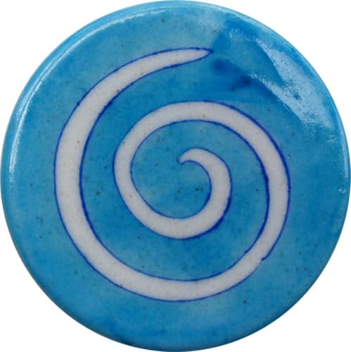 GURU SHOP Runder Handbemalter Keramikuntersetzer für Gläser - Motiv 3, Türkis, 1x8,5x8,5 cm, Untersetzer, Tabletts