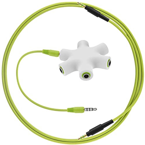 Geekria 3.5mm 6 Port Headphone Jack Divider, Multi Headphone Splitter Adapter, Stereo Audio Headset Hub with Connector Cord Cable for Portable Media Player MP3 MP4 Mobile Phone DVD Player (Green)
