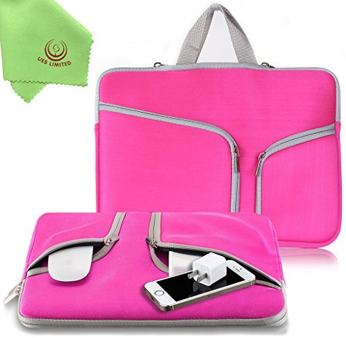UESWILL Neoprene Soft Sleeve Bag Briefcase Compatible with MacBook Air 11 inch/MacBook 12 inch /11-12 inch Ultrabook Chromebook Notebook Netbook Computer Tablet,(Hot Pink)