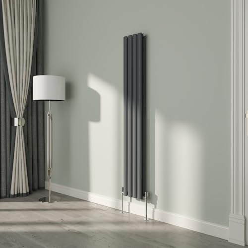 NRG 1600x236mm Oval Column Radiator Double Panel Anthracite | High Heat Output, Designer Radiator Wall Mounted, Central Heating Rads, Modern Radiator, for Living Room, Kitchen, Bedroom