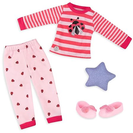 Glitter Girls Puppenkleidung 36 cm Puppen Marienkäfer Schlafanzug Outfit – Oberteil, Hose und Hausschuhe – Zubehör für Puppen, Spielzeug ab 3 Jahren, Verschieden