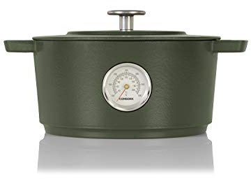 Combekk RAILWAY Recycled Enameled Cast Iron 4.25 Quart Dutch Oven w/Thermometer, Green, 9.5