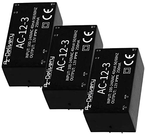 AZDelivery 3 x Mini Trasformatore Adattatore 220V a 12V compatibile con Raspberry Pi incluso un E-Book!