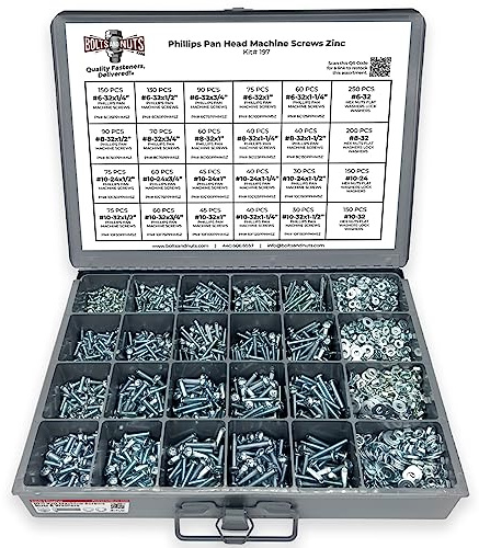 #6#8#10 Phillips Pan Head Machine Screws Bolts Flat & Split Washers & Hex Nuts Assortment Set