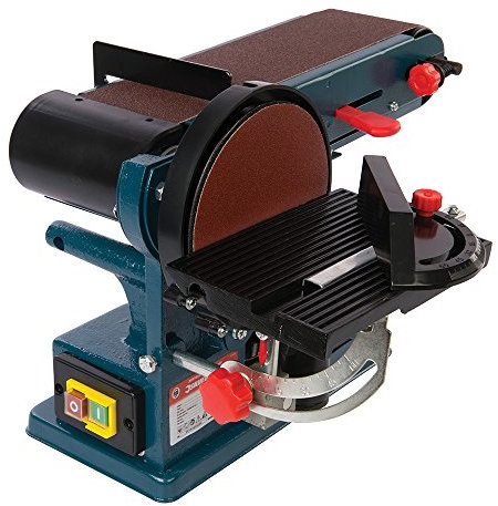 Loops 350W 2-in-1 Bench Belt & Disc Sander –390mm Belt Track & 150mm Discs– Electric Mains Powered Mitre Metal Grinder Guide Kit – Dual Double Action Sanding Machine | Desk Table Mounted