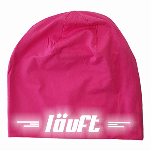 Roughtex Laufmütze Herren Damen Sport Mütze reflektierend zum Laufen Jogging Beanie Laufmützen LÄUFT Pink XS/S