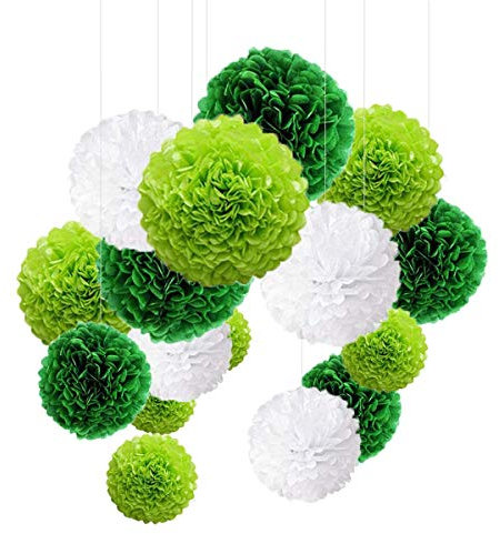 O-Kinee 24er Set Grün Pompoms Deko Bunt Seidenpapier Pompons für Hochzeit, Geburtstag, Party (Grün)