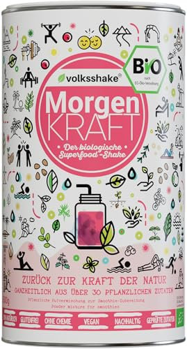 BIO Morgenkraft | Smoothiepulver | 500g | DE-ÖKO-006 | Der biologische Wachmacher am Morgen | Über 30 Superfoods wie Beeren, Kurkuma, Guarana und Maca | Premiumqualität vom Bodensee | Made in Germany