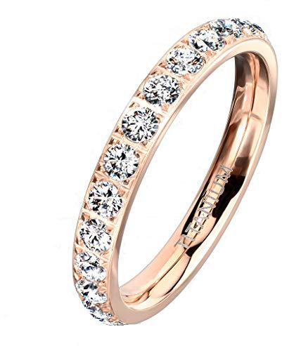 Paula & Fritz® Ring Damen Zirkonia Titan-IUM Größe 55 (17,5) Rose-Gold Freundschaftsring Partnerring Ehering Verlobungsring Memoire-Ring Frauenring Damenring