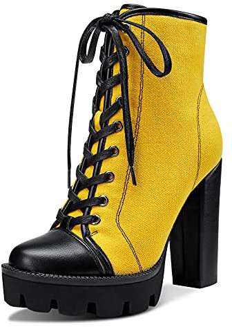 Castamere Scarpe col Tacco Plateau Donna Moda Stivali Tacco a Blocco 12CM High Heels Giallo Scarpe EU 42