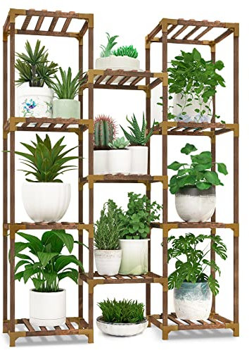HOMKIRT Support de plantes pour intérieur et extérieur, étagère renforcée à 11 niveaux pour plusieurs plantes, grand support de plantes en bois, étagères de jardin, support de fleurs pour salon,