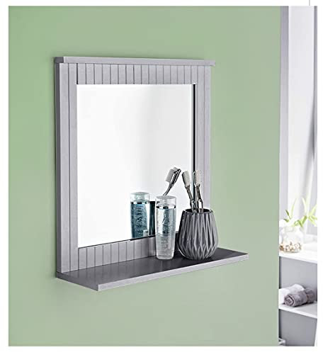 Homme Concept Grey Wall‑Mounted Bathroom Mirror & Shelf – 40 cm Vanity Mirror with Cosmetics Shelf, Moisture‑Resistant MDF