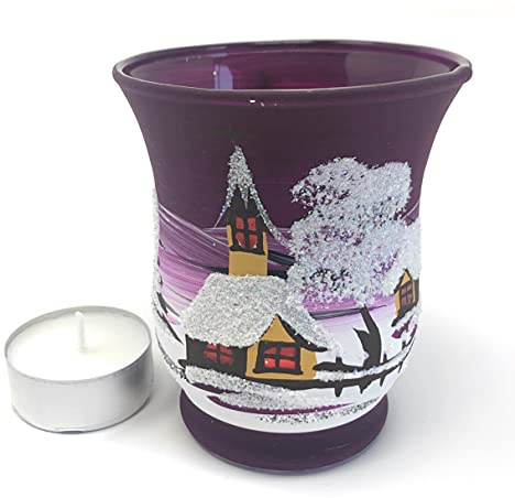 Leuchtglas Hurricane Medium + Windlicht aus Glas + Handarbeit aus Lauscha (brombeer)