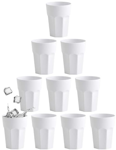 Engelland - 10 x Plastikbecher, Trinkbecher, Cremeweiß, Pastellfarben, 250 ml, mit Eichstrich, bruchfest, stapelbar, Mehrweg, Kunststoff, BPA-frei, wiederverwendbar, Party-Becher, Trink-Glas