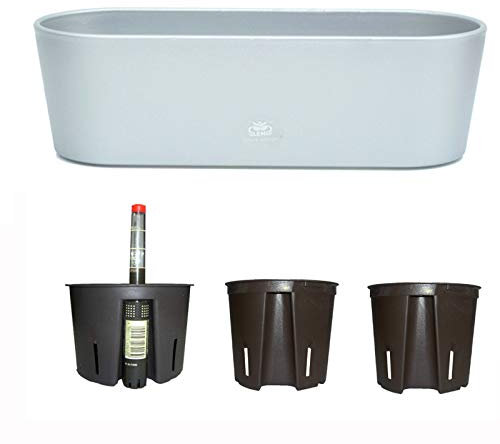 happy nature Set5 Kunststoff Flori Pflanzschale Silber für Hydrokultur L 36.0 cm B 13.5 cm H 11.0 cm