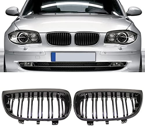 HZTWFC Kühlergrill vorne Niere Sportgitter Ersatz glänzend schwarz Doppellamellen für BMW E87 1er 2004–2006 M Power