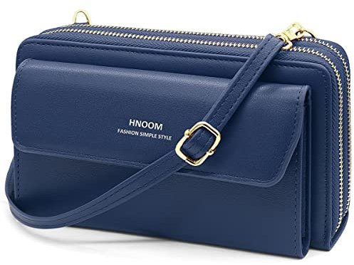 HNOOM Handy Umhängetasche Damen Handytasche zum Umhängen Handy Schultertasche Brieftasche Klein Crossbody Tasche Handy Geldbeutel Handytasche Geldbörse mit Kartenfächer, Schultergurt (Dunkelblau)