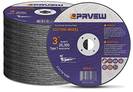 PRVEW 50 Stück Schneideisen Schleifscheiben 7,6 cm, 7,6 cm x 0,6 cm x 3/8 Zoll Qualität Trennscheibe für Metall und Edelstahl