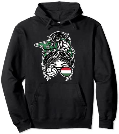 Ungarn-Volleyball-Liebhaber, unordentliches Haar, Mädchen, ungarische Flagge Pullover Hoodie