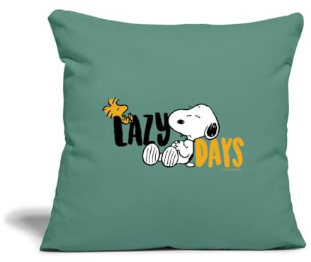 Spreadshirt Peanuts Snoopy Lazy Days Chillen Kissen mit Füllung 45 x 45 cm, One Size, Tanngrün