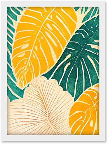 Doppelganger33 LTD Tropical Monstera Cheese Plant Leaf Boho Painting Artwork Framed Wall Art Print A4