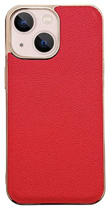 COQUE iPhone 14 custodia in pelle di lusso,sottile e confortevole custodia del telefono in pelle bovina per Apple iPhone 14,Rosso