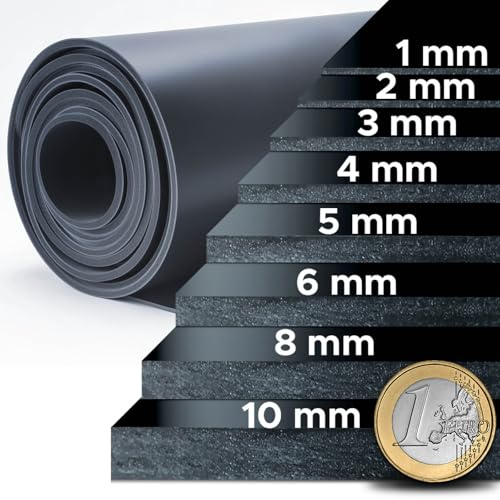 Nova Forma Gummimatte NR/SBR 10 mm - 120 x 50 cm - Vollgummi Zuschnitt | Glatte Gummi-Matte von der Rolle - vielseitig einsetzbar in Werkstatt, Beruf & Privat - Gummiplatten in 8 Stärken - Meterware